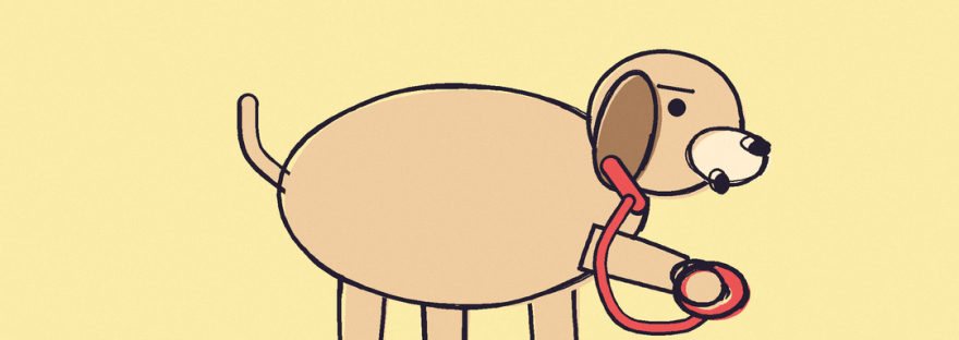 Doodle of a dog holding the end of its own leash in its paw. Text: who's holding you back? oh. me. #GOYOW
