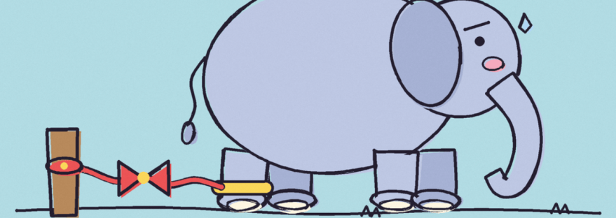 Cartoon elephant tied to a tiny stake by a thin red string with a bow, with the text 'feeling stuck? taking one step can change everything. #GOYOW'